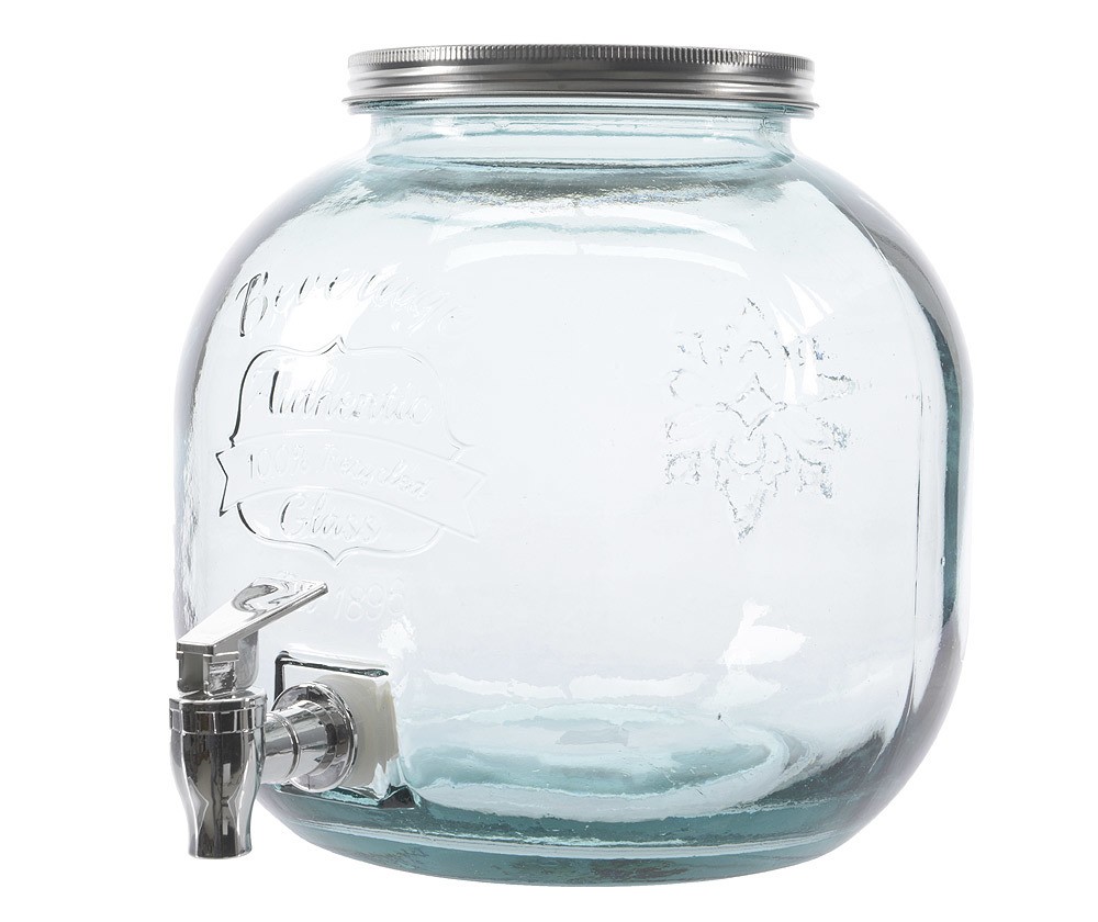 Getränkespender Glas mit Zapfhahn 6,5 Liter Vintage Groß Wasserspender XL