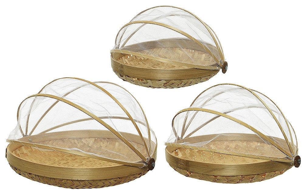 Bambusschalen Set mit Abdeckhaube 3 Stück Korb mit Abdeckung Fliegenhaube