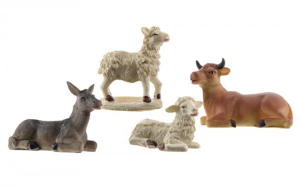 Krippenfiguren Tiere Set 4 teilig Ochse Esel Schafe Weihnachten 7cm