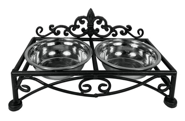 Futternapf Landhausstil Lilie Doppelnapf Hund Katze Fressnapf Schwarz