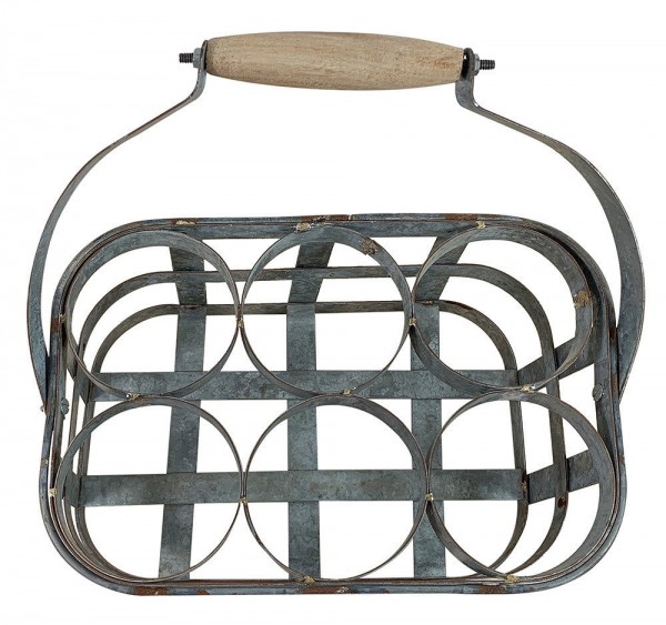 Flaschenkorb Metall 6 Flaschen Vintage-Antik-Stil Flaschenträger Zink