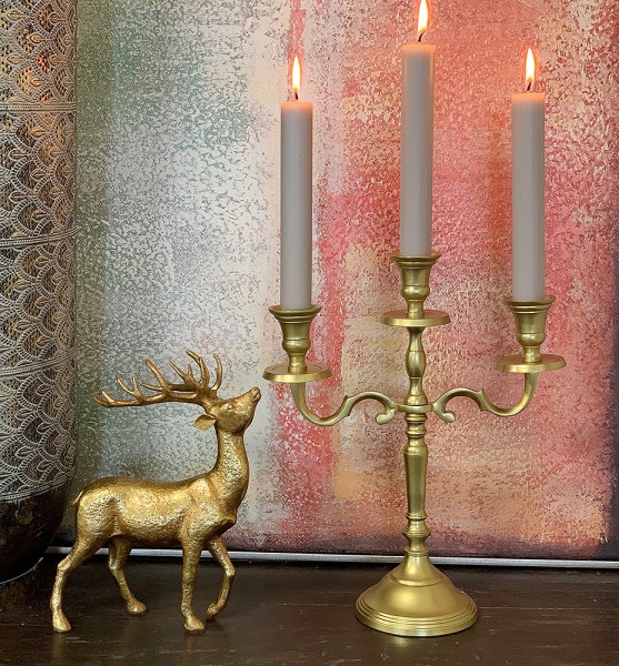 Kerzenständer Kerzenhalter Kerzenleuchter gold matt 3-flammig Antik-Stil 31cm