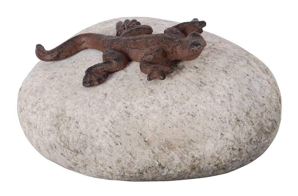 Dekofigur Gecko Gusseisen auf Stein Gartendeko Echse Animals on the Rocks