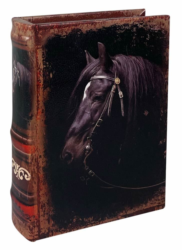 Hohles Buch mit Geheimfach Pferd Schwarz Antik Buchversteck Aufbewahrung 20cm