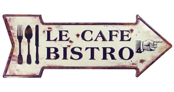 Blechschild LE CAFE BISTRO Retro Vintage-Deko Pfeil Küche Geprägt 50 x 19 cm
