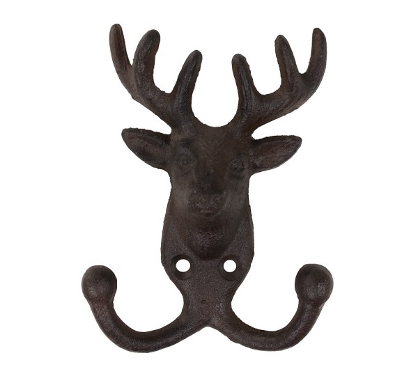 Garderobenhaken Hirsch Kleiderhaken Doppelt Gusseisen Antik-Braun