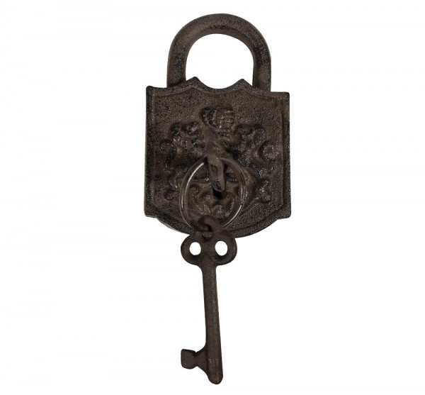 Vorhängeschloss Antik-Stil mit 2 Schlüssel Türschloss Nostalgie Gusseisen Braun