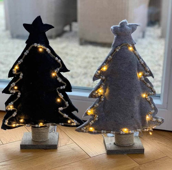 LED Weihnachtsbaum Tanne Filz Grau Beleuchtung Warmweiß Timer Tischdeko 40cm