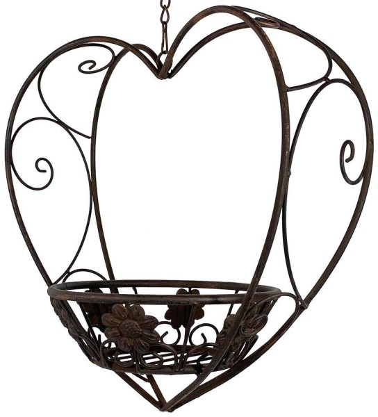 Hängekorb Herz Blumenkorb Pflanzenkorb Blumenampel Eisen Braun Antik-Stil