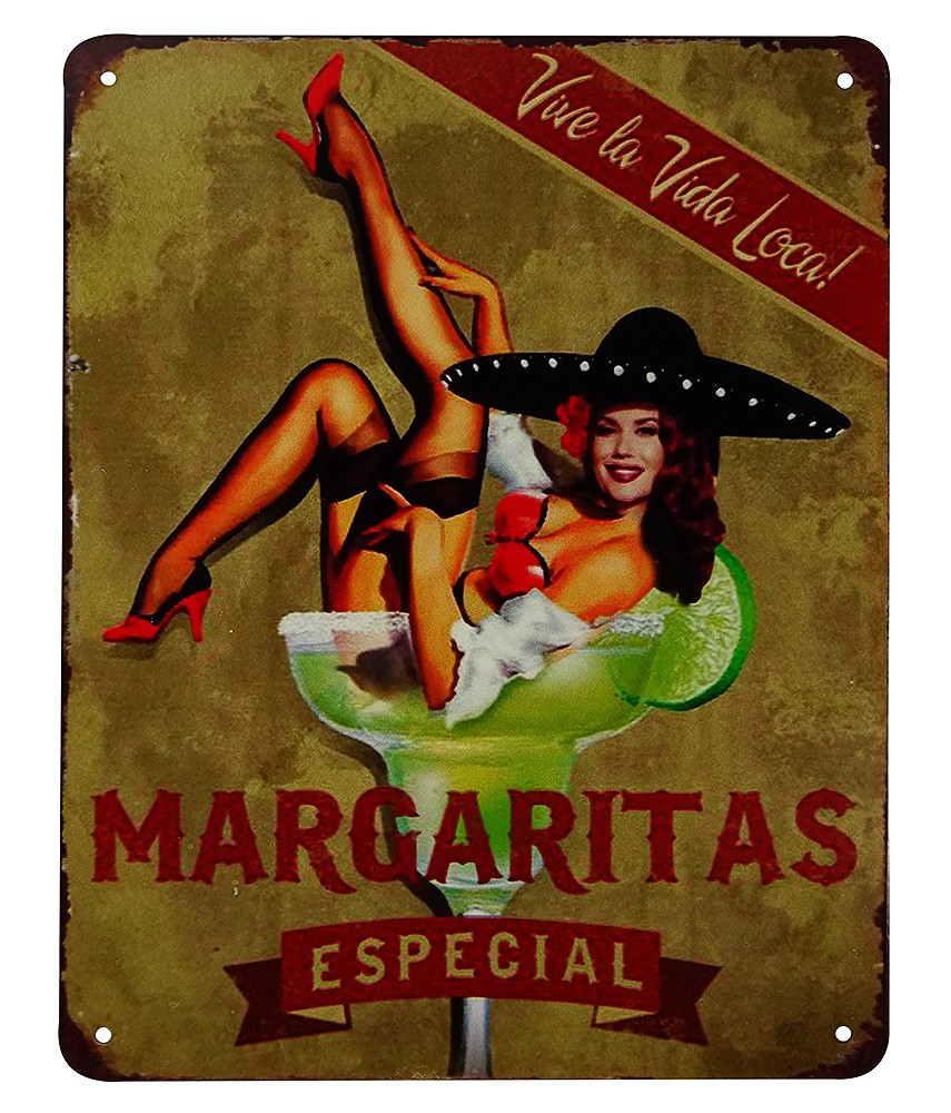 Blechschild MARGARITAS Dekoschild Pin-Up-Stil Cocktail Vintage Nostalgie 25x20cm