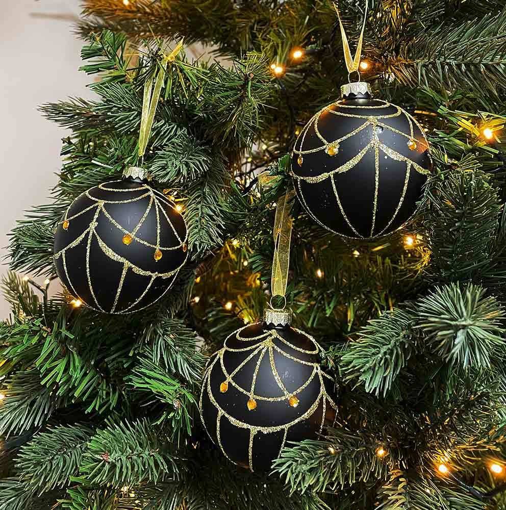 Christbaumkugeln Schwarz Ornamente Gold 3 Stück Weihnachtskugeln Echt