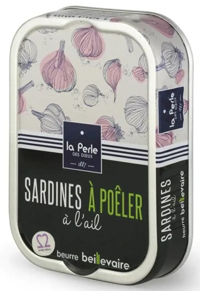 La Perle des Dieux Sardinen zum Braten mit Knoblauch in Fassbutter - Dose 115 g
