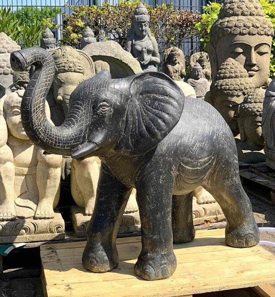 Figur Elefant Guss-Stein Wasserspeier 100cm Groß Teichfigur Frostsicher Garten
