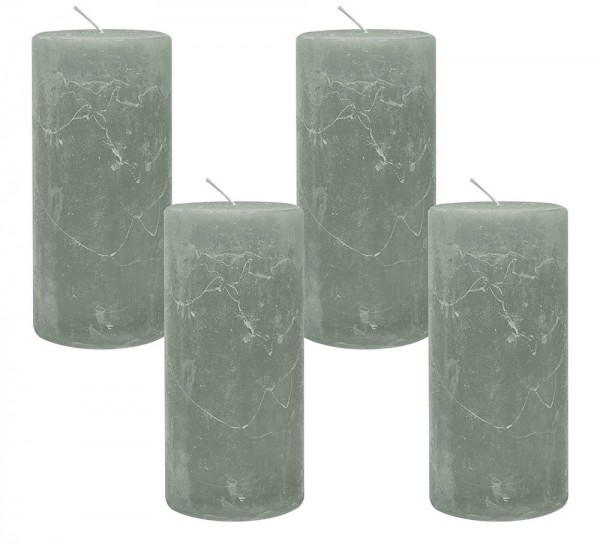 4 Rustic Stumpenkerzen Premium Kerze Hellgrau 7x15cm - 65 Std Brenndauer