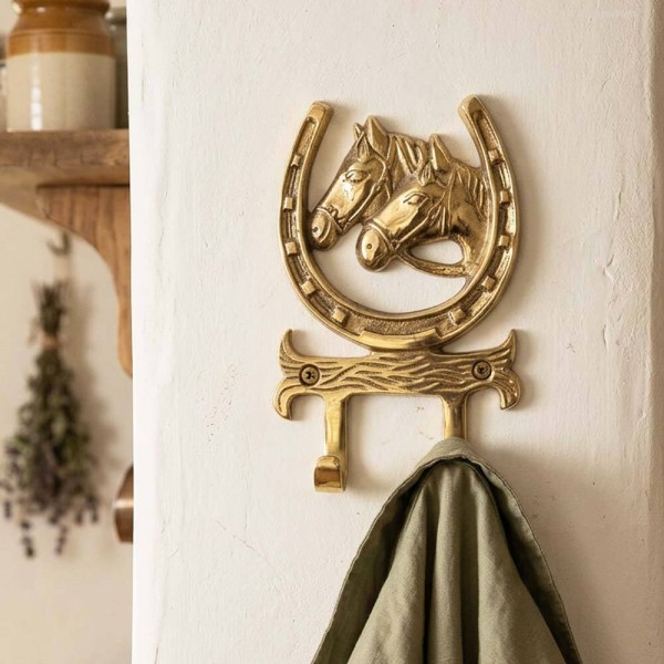 Wandgarderobe Hufeisen Pferd Messing Antik-Stil 14x9cm