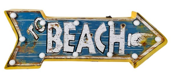 Wandleuchte TO BEACH Pfeil Strand LED Beleuchtung Leuchtdeko Vintage 60 x 24 cm