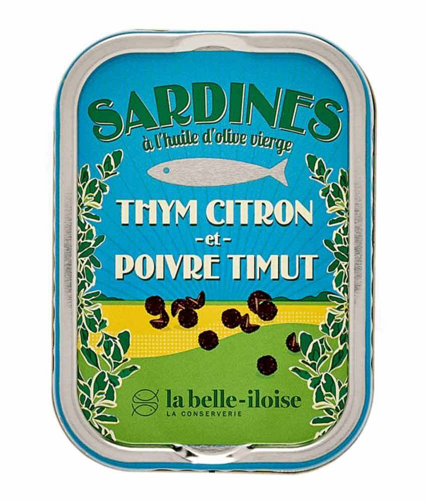 la belle-iloise Sardinen mit Zitronen-Thymian und Timut Pfeffer - Dose 115 g S830