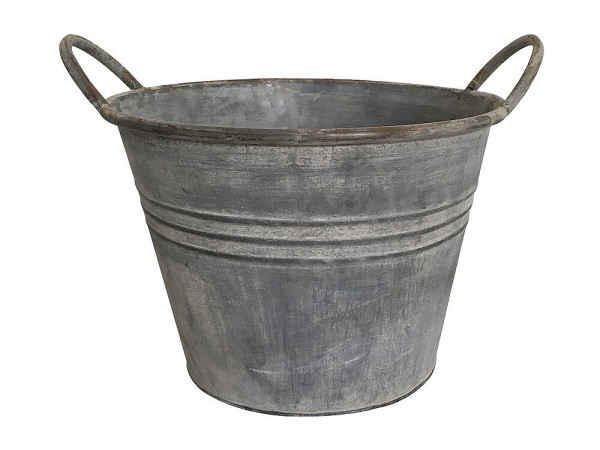 Zinkeimer Pflanztopf Zink Rund mit Griffen Vintage Landhausstil Grau