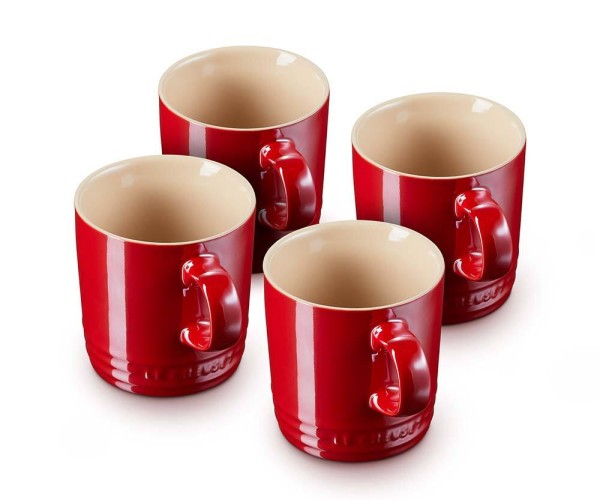Le Creuset Tasse Becher 4er-Set Metallics Kirschrot Steinzeug 350ml
