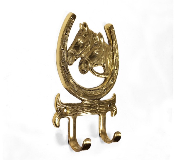 Wandgarderobe Hufeisen Pferd Messing Antik-Stil 14x9cm