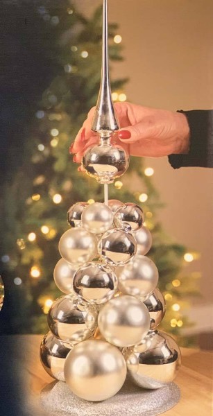 Künstlicher Weihnachtsbaum Silber aus Glas Christbaumkugeln und Christbaumspitze