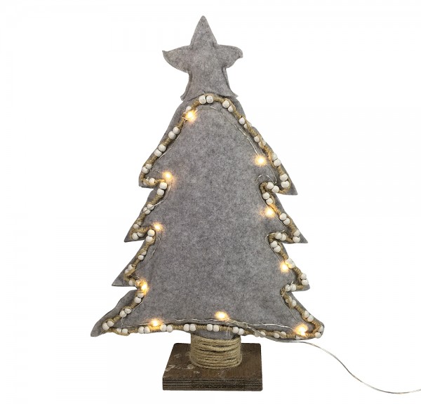 LED Weihnachtsbaum Tanne Filz Grau Beleuchtung Warmweiß Timer Tischdeko 40cm