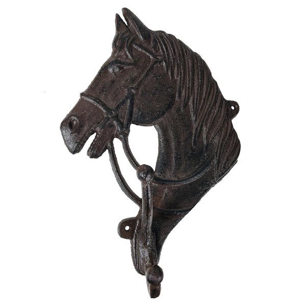 Garderobenhaken Pferdekopf Trensenhalter Pferd Gusseisen Braun Doppelhaken Antik-Stil