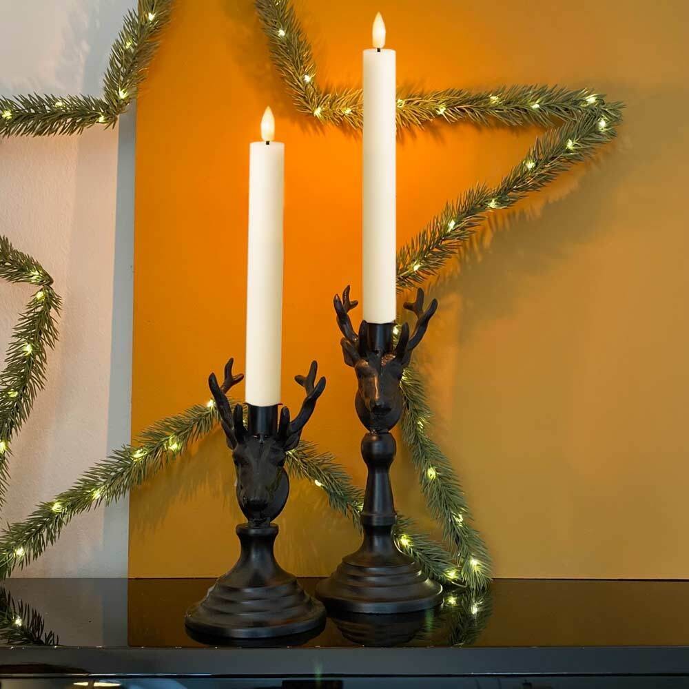 LED Stabkerze Echtwachs Elfenbein 2 Stück Warmweiß flackernd Timer Batterie günstig online kaufen