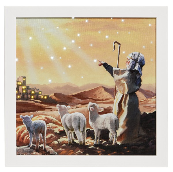 LED Bild Weihnachten Hirte Schafe Sterne Betlehem Beleuchtet 28x28cm