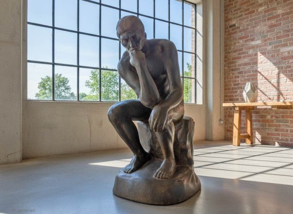 Figur Der Denker n. Rodin 110cm Groß Guss-Stein Frostsicher Garten Statue Schwarz-Rost