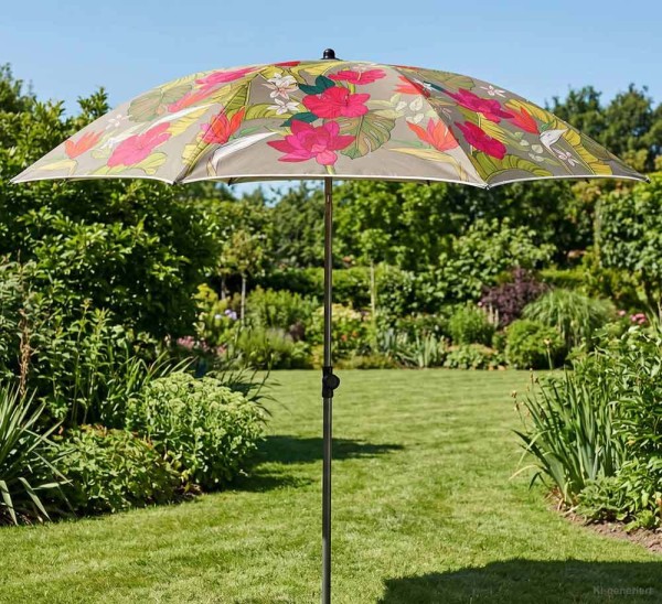 Sonnenschirm Dschungel 200 cm Tropen Blumen Strandschirm Knickbar UPF 50+ Oliv