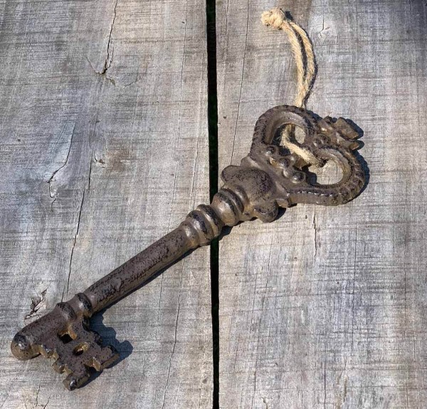 Deko Schlüssel Vintage Groß Krone Nostalgie Gusseisen Antik-Braun 25cm