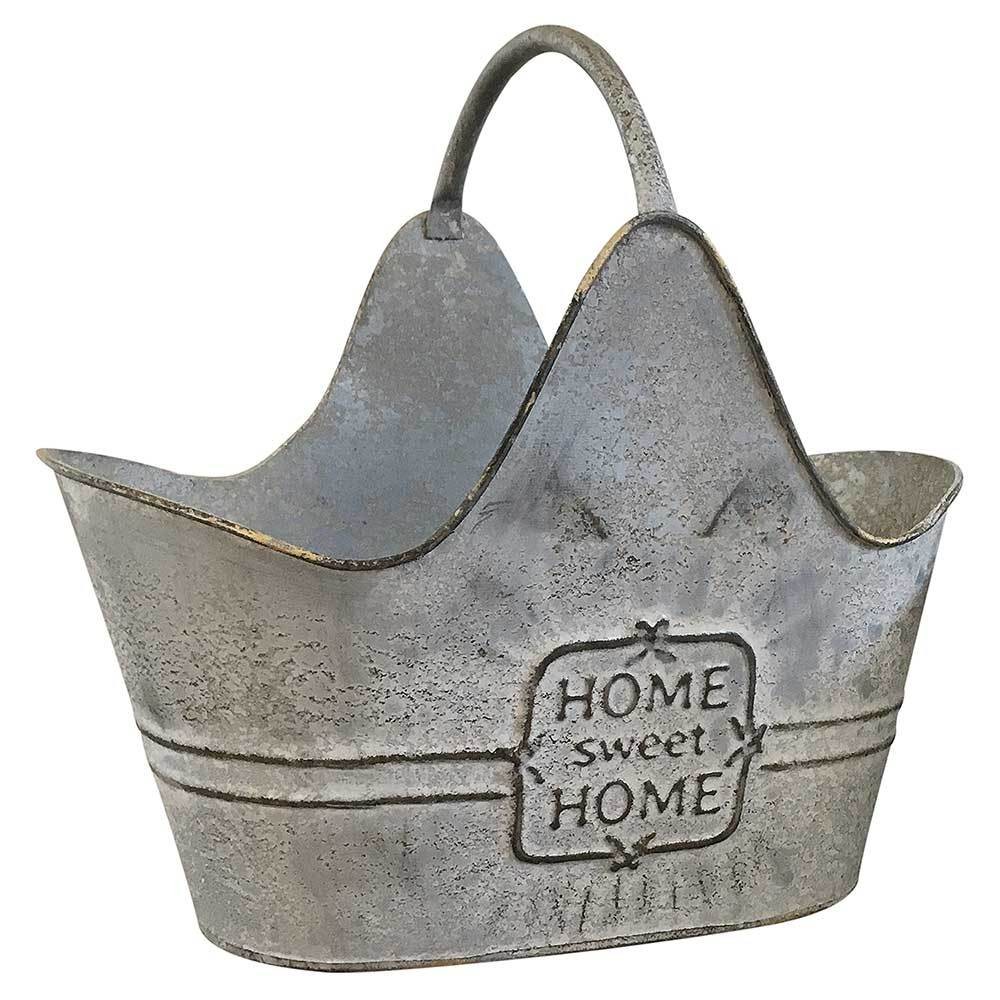 Zink Pflanzgefäß „Home & Garden“ – Klassischer Blumentopf Für Drinnen & Draußen, Weiß/schwarz