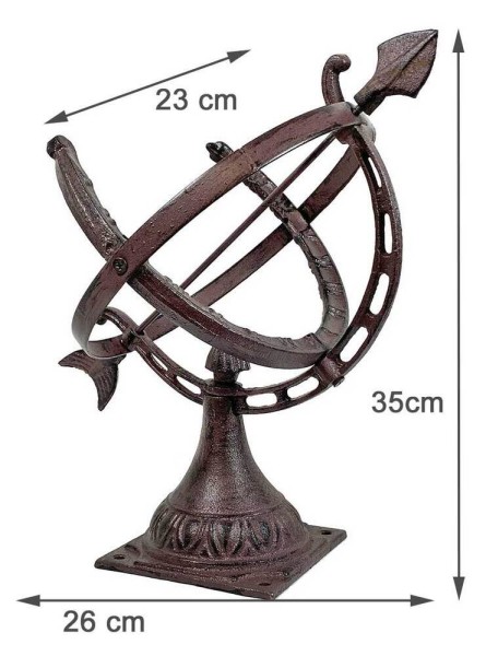 Sonnenuhr auf Standfuß Antik-Stil Gusseisen Braun Gartendeko H 35cm