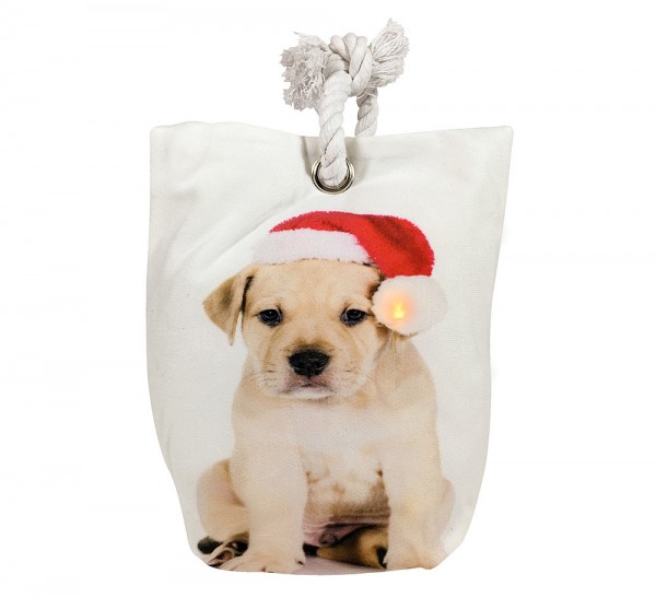 LED Türstopper Weihnachten Hund mit Nikolaus-Mütze Beleuchtung Advent