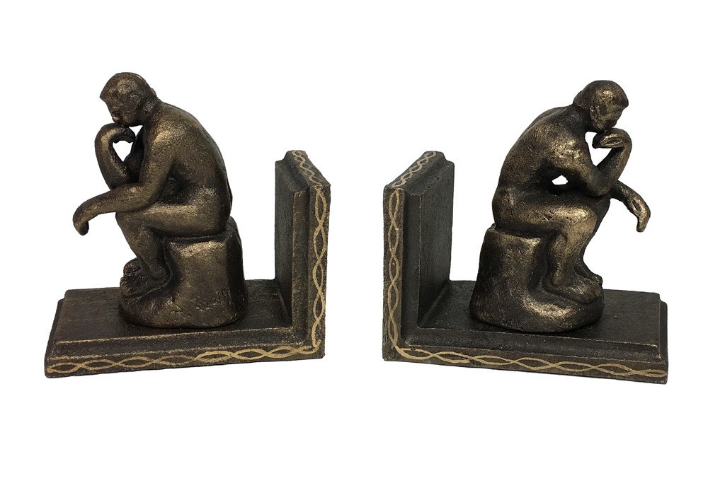 Buchstütze Der Denker nach Rodin 2 Stück Buchständer Gusseisen Antik-Stil