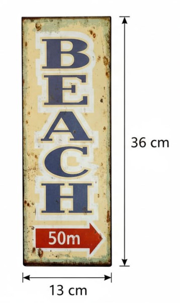 Blechschild BEACH 50m Retro Vintage-Deko Wegweiser Nostalgie Dekoschild 36x13cm