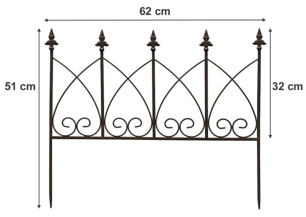 Beetzaun Metall Zum Stecken Beeteinfassung Beetumrandung Antik-Stil Braun 62cm
