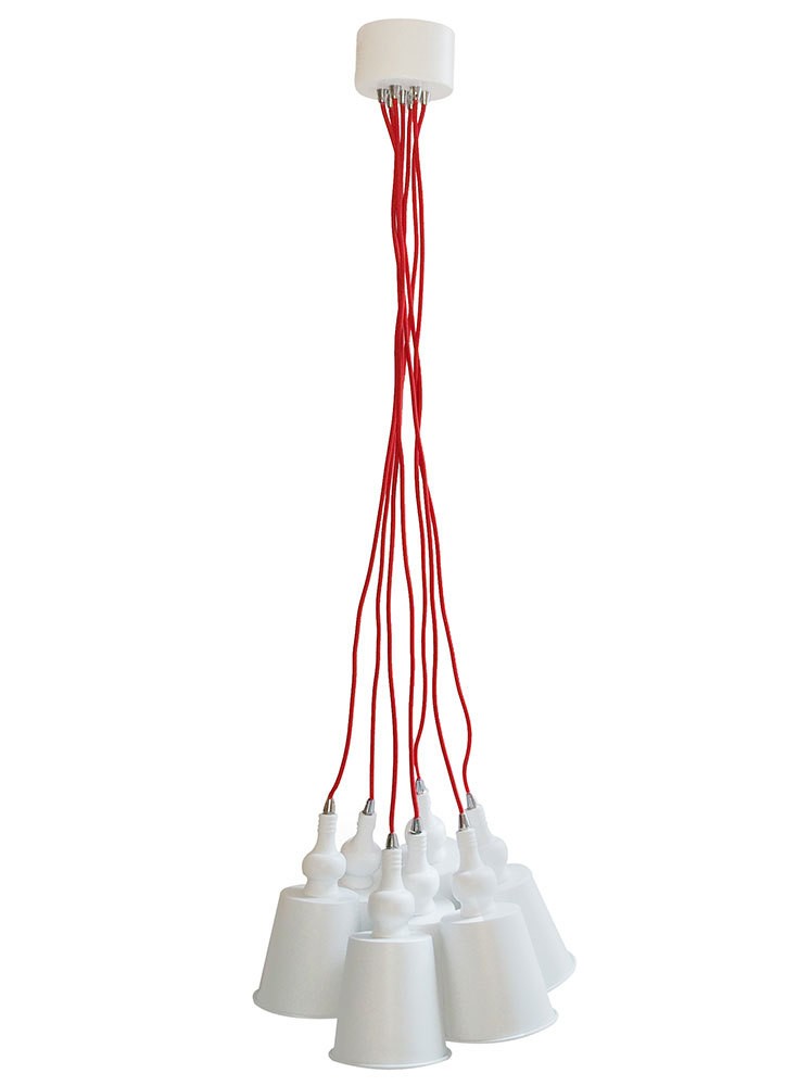 Hängelampe Vintage Weiß Retro Kabel Rot 7-flammig Nostalgie-Design Deckenleuchte