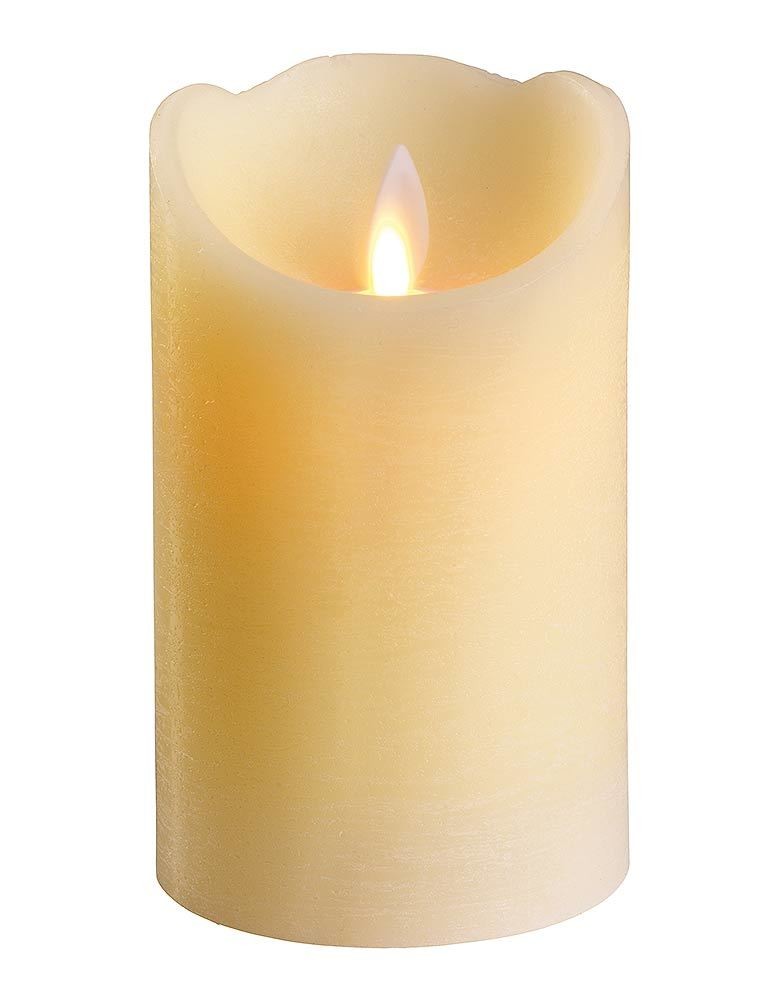 LED Kerze Stumpenkerze Echtwachs Elfenbein Weiß tanzende Flamme Timer H 12cm