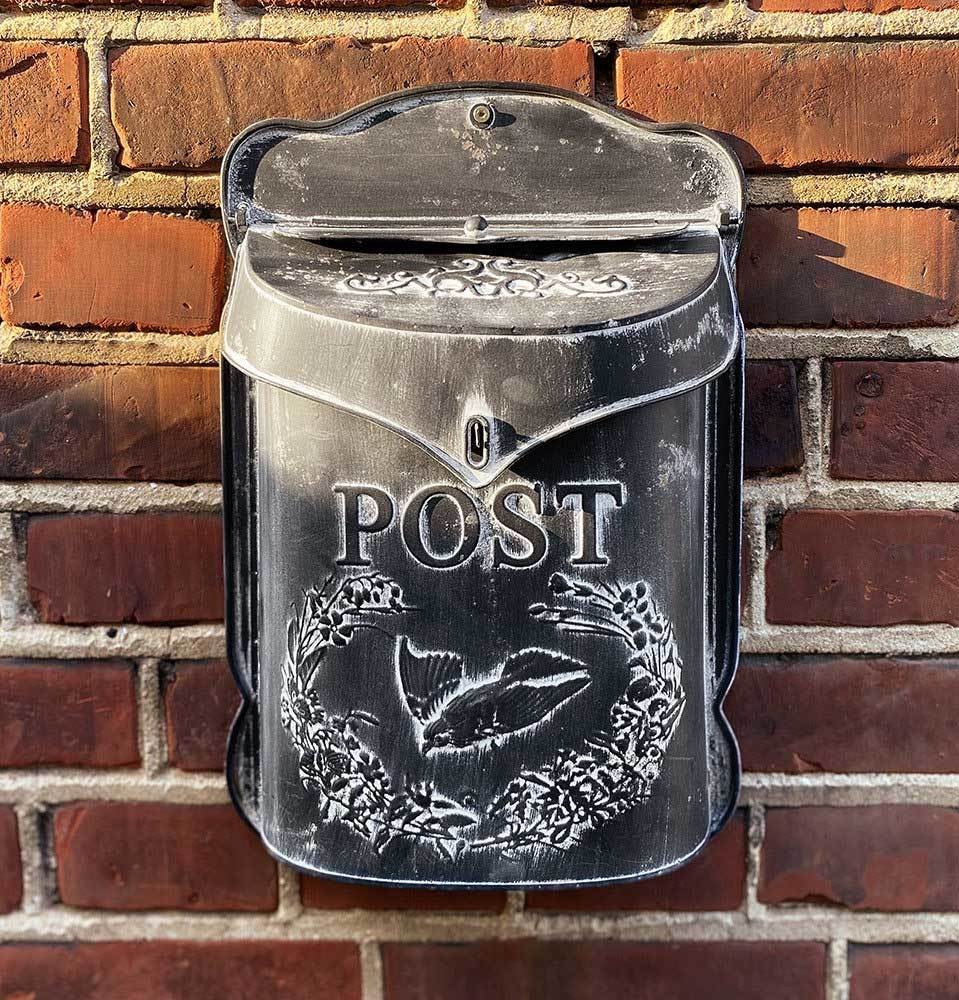 Briefkasten POST Zink schwarz Postkasten mit Brieftaube Vintage Landhausstil