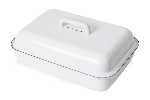 Riess Brotkasten Emaille Brotdose mit Deckel Weiß Aufbewahrungsdose 37x26cm