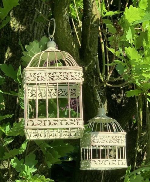Deko Vogelkäfig Dekokäfig 2er-Set Vintage Nostalgie Antik-Stil Weiß