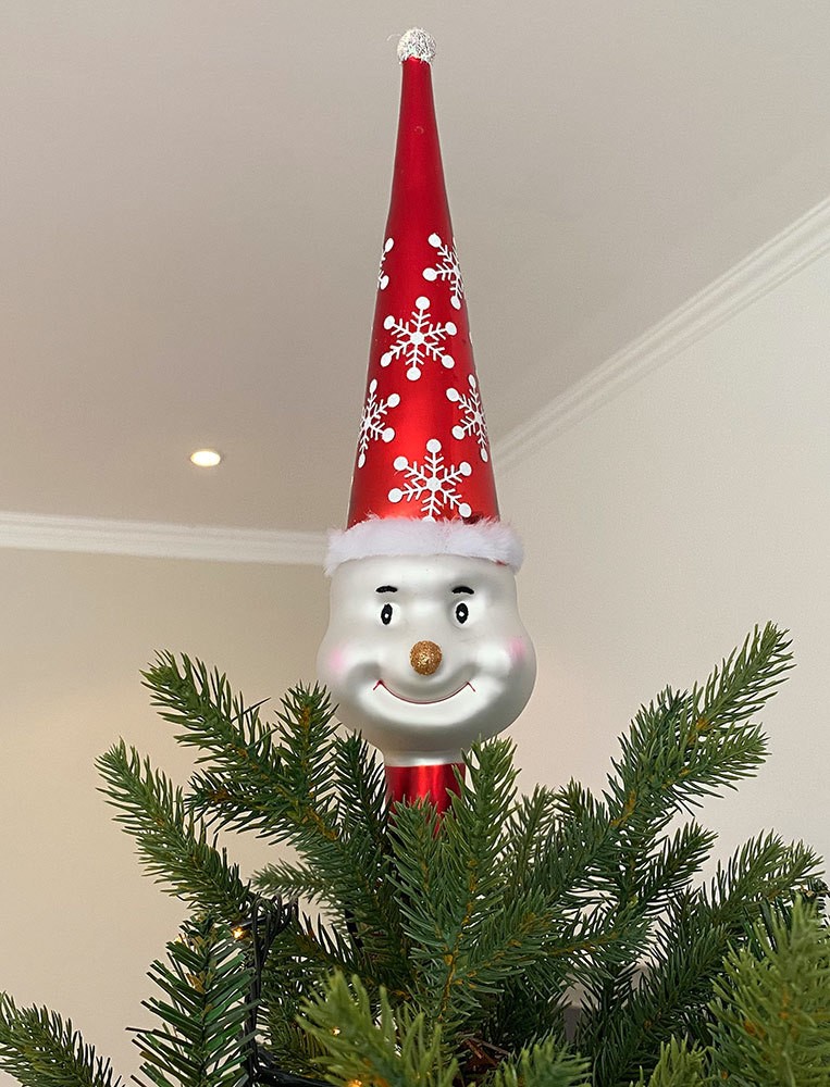 Christbaumspitze Schneemann Echt Glas Rot Weiß Weihnachtsbaumspitze 30cm Christbaumspitze Schneemann Echt Glas Rot Weiß Weihnachtsbaumspitze 30cm