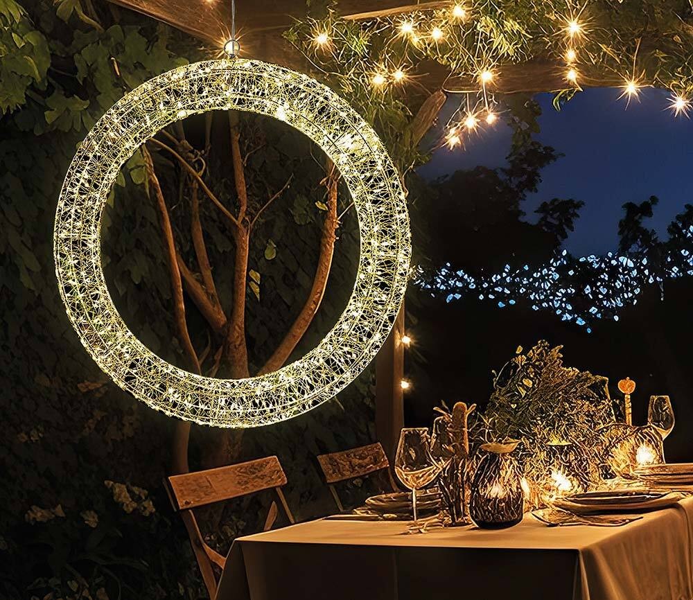 Lichtkranz Beleuchtet Weihnachten Metall Lichterkranz Warmweiß Stecker Timer Outdoor 58cm