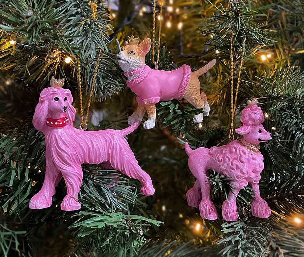 Christbaumschmuck Hunde Pink 3 Stück Christbaumanhänger Christbaumfigur