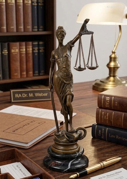 Bronze-Skulptur Justitia Figur Göttin der Gerechtigkeit auf Marmorsockel 24 cm