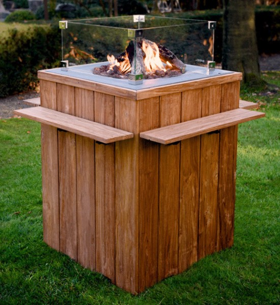 Happy Cocooning Feuertisch Teak-Holz Stehtisch quadratisch schwarz 760x1000mm