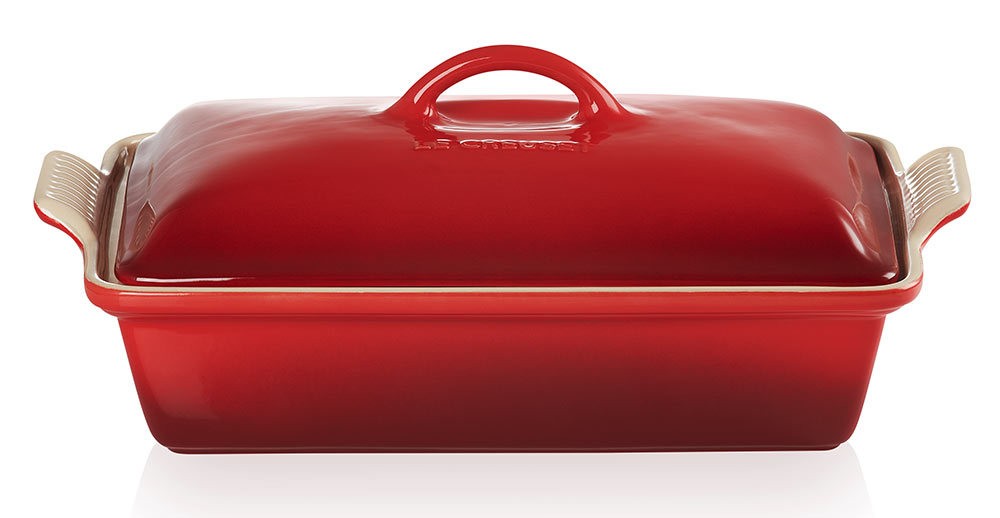 Le Creuset Rechteckige Auflaufform Tradition mit Deckel Steinzeug Kirschrot 33cm