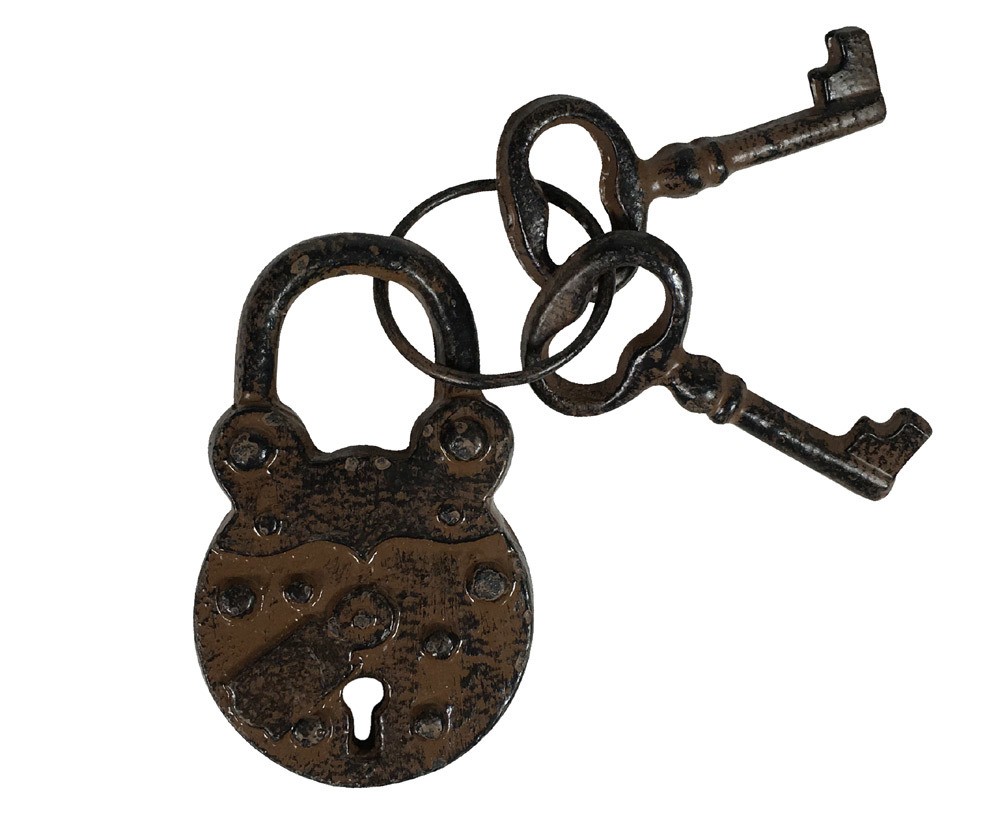 Deko Vorhängeschloß Türschloß inkl. 2 Schlüssel Nostalgie Gusseisen Antik-Stil Braun